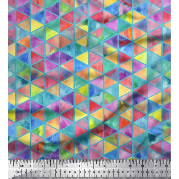 Soimoi Blue Cotton Duck Fabric Moroccan Mosaic Printed Fabric 1 Yard 42 Inch Wide