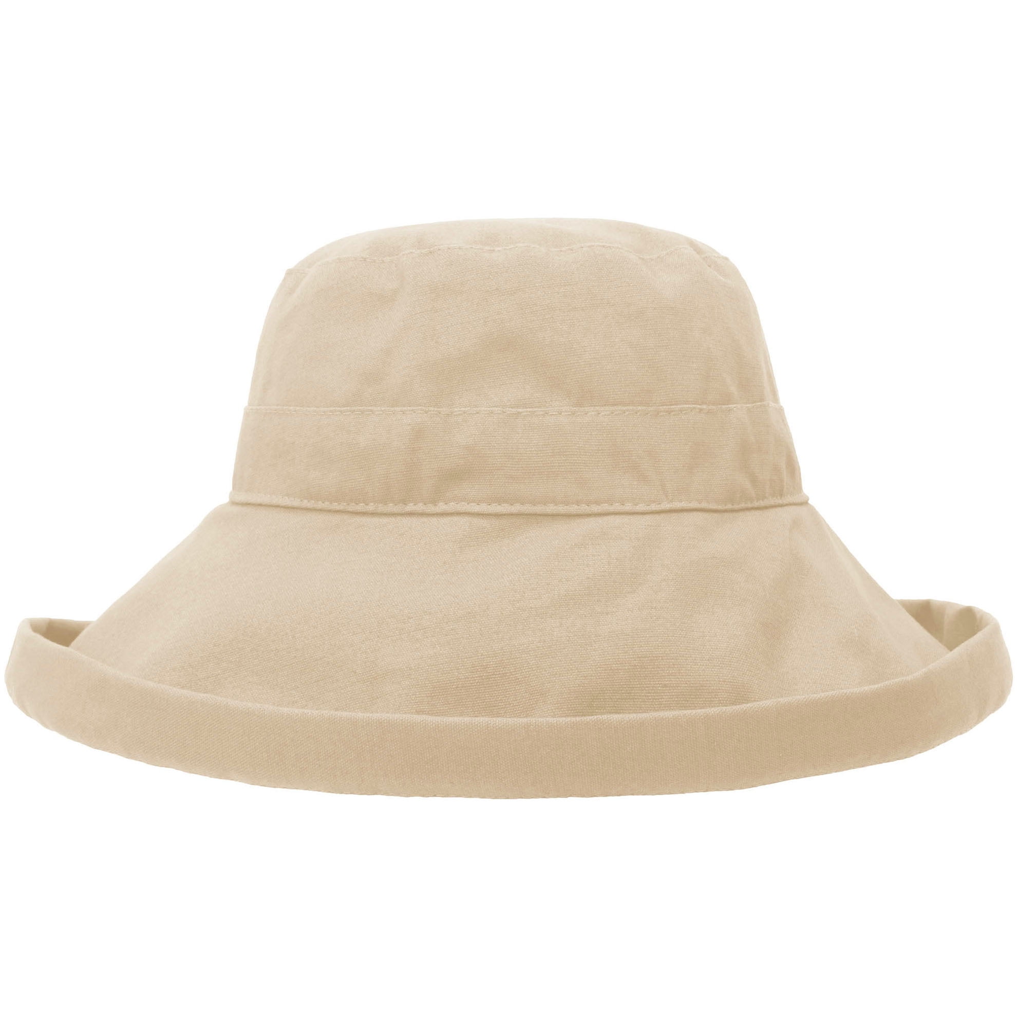 Summer Solid Cotton Bucket Hat with Big FoldUp Brim, Khaki