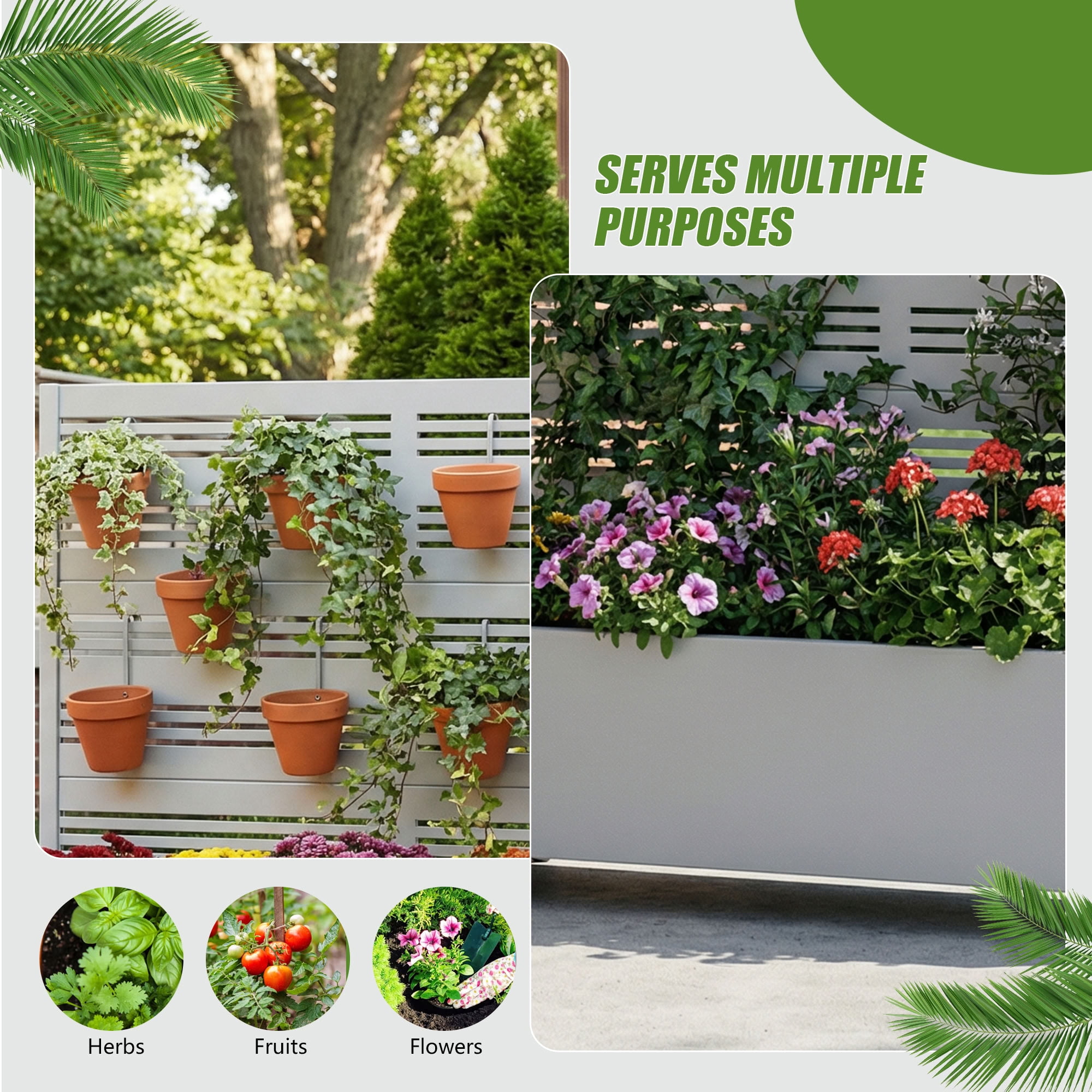 MAYEERTY 3 Panels Outdoor Metal Planter Box, Durable Weather-Resistant Planter, Decorative Metal Flower Box for Patio, Balcony, Garden