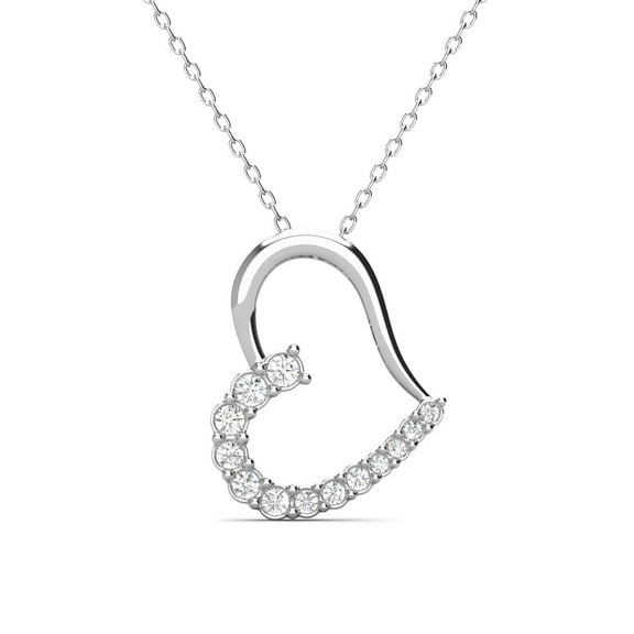 Cate & Chloe Capri 18k White Gold Plated Heart Necklace with Swarovski Crystals Gift for Women