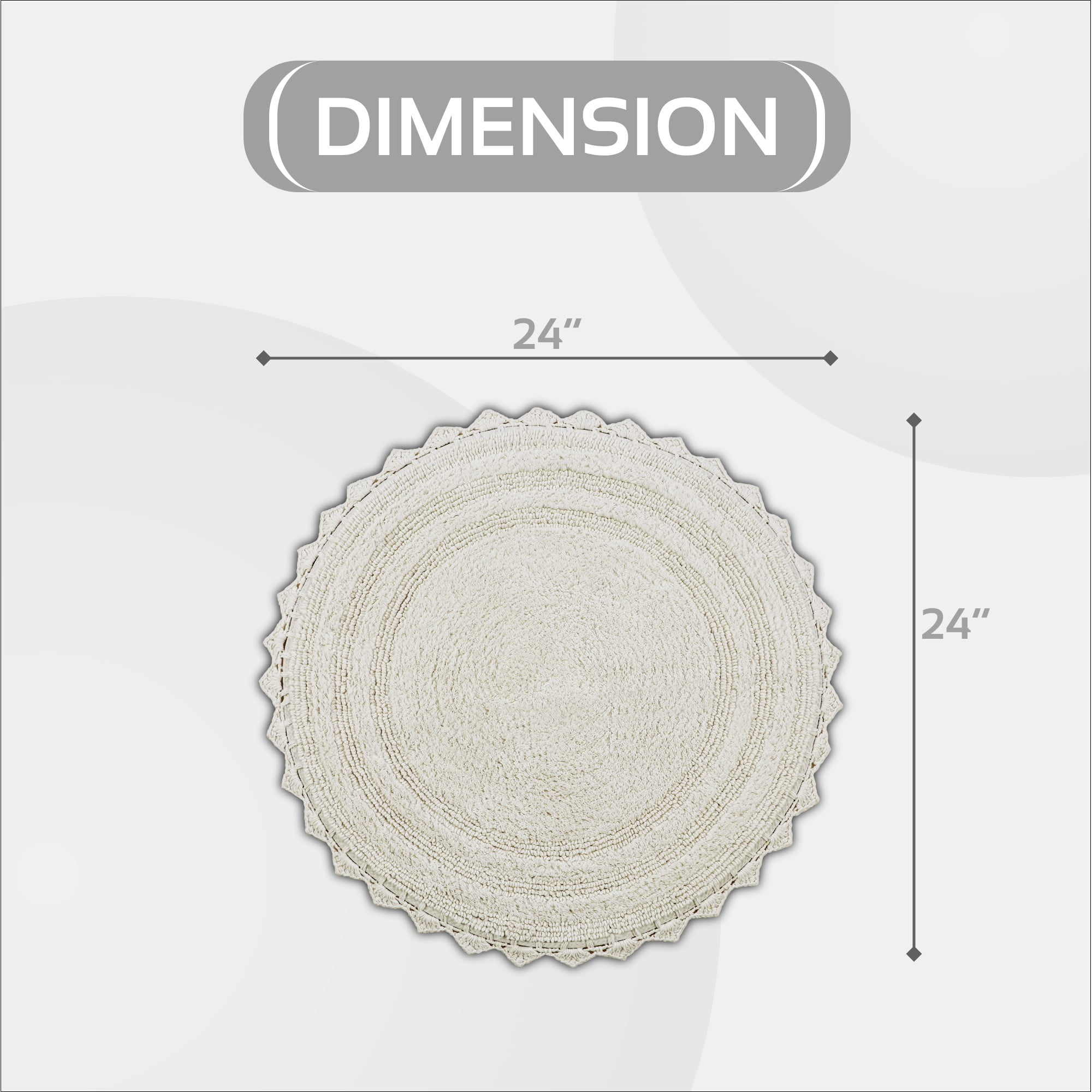 Better Trends Chic Round Bath Mat, 24" Diameter, 100% Cotton with Crochet Border, Water Absorbent, Ideal for Half Baths and Powder Rooms, Machine Washable, Ivory - Lilly Crochet Collection