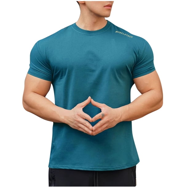 Camisas de Verano Casuales de Manga Corta de los Hombres Color Sólido V-Cuello Blusa de Fitness, 75% Poliéster 20% Rayón 5% Camisa de Spandex