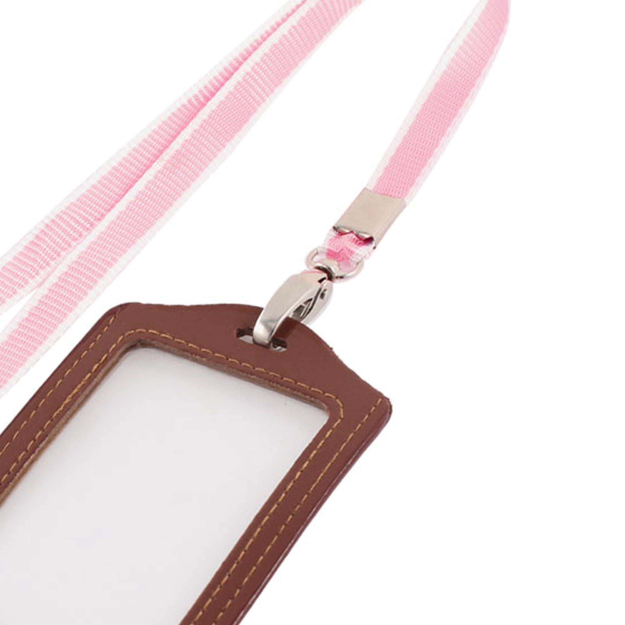 Unique Bargains Lanyard Faux Leather Vertical Office Name ID Card Tag Badge Holder Brown