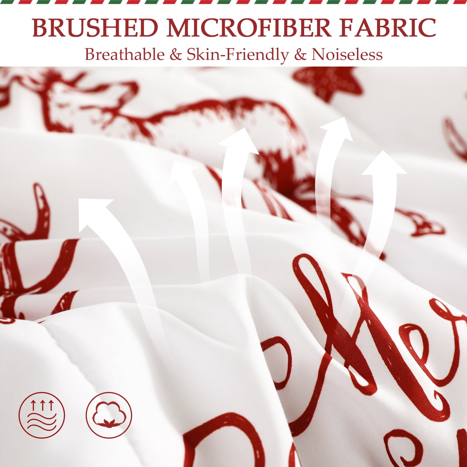 Exclusivo Mezcla Christmas Twin Size Comforter Set, 2 Pieces Reversible White and Rust Red Down Alternative Comforter Sets, Printed Christmas Reindeer Wreaths Pattern