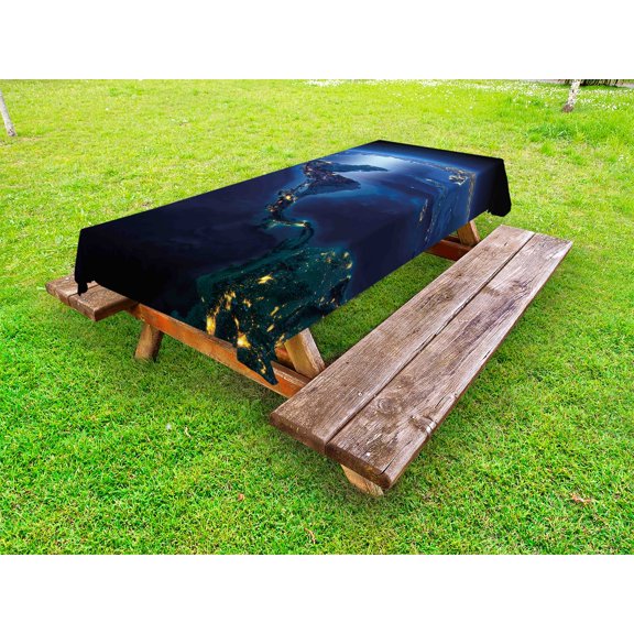 World Outdoor Tablecloth, Countries of Central America Earth at Night Costa Rica Nicaragua Pacific Ocean, Decorative Washable Fabric Picnic Tablecloth, 58 X 104 Inches, Blue Forest Green, by Ambesonne