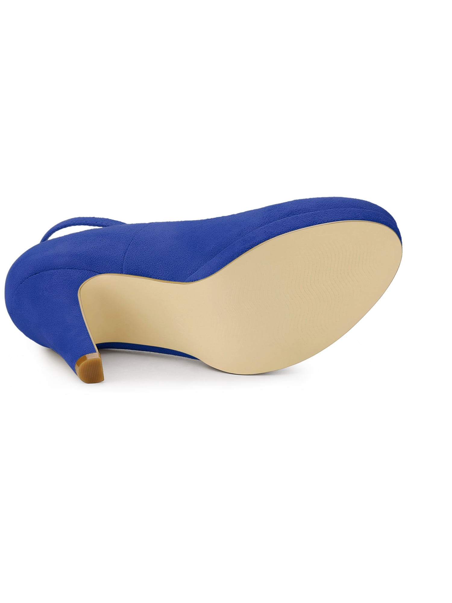 Unique Bargains Women's Round Toe Stiletto Heel Ankle Strap Pumps Dark Blue 6.5