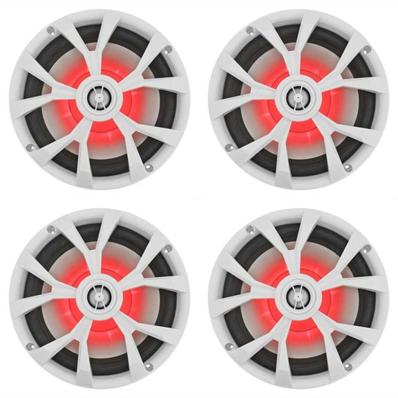 (4) Rockville RKL80MW 8" 900 Watt White 2-Way Marine Boat Speakers w/LED's