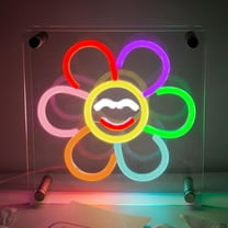 UPONRAY Flower Desktop Neon Signs, 7.9"*7.9" Dimmable & USB-Powered LED Neon Light, Stylish Desktop decoration for Bed Room, Living Room, Baby's Room, Bar, Party