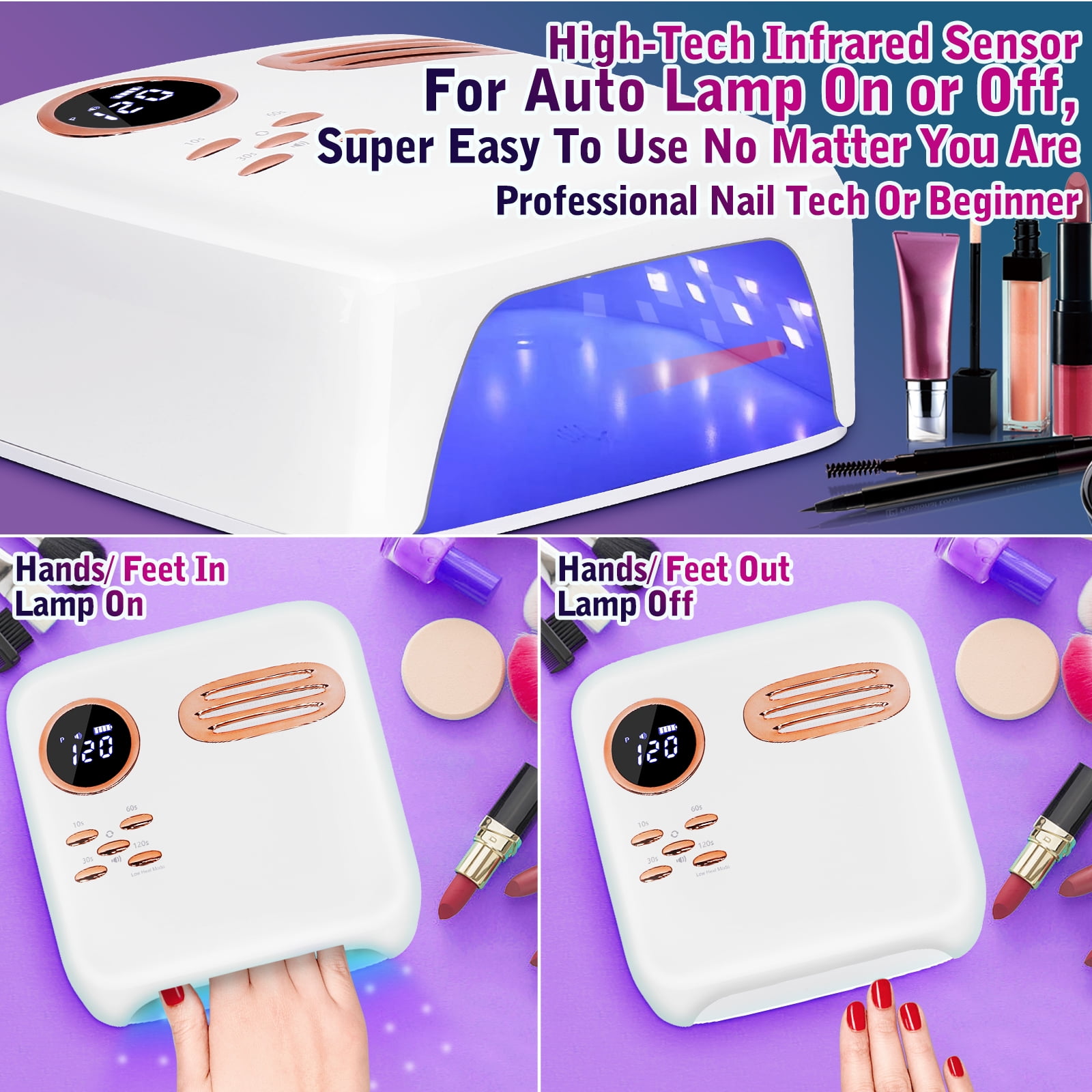Cordless UV LED Nail Lamp, 72W Professional Nail Dryer with 36 UV/LED Beads, 15600mAh Rechargeable Battery, 4 Timers, Auto Sensor, Portable Gel Nail Polish Curing Light for Salon Home Nail Art
