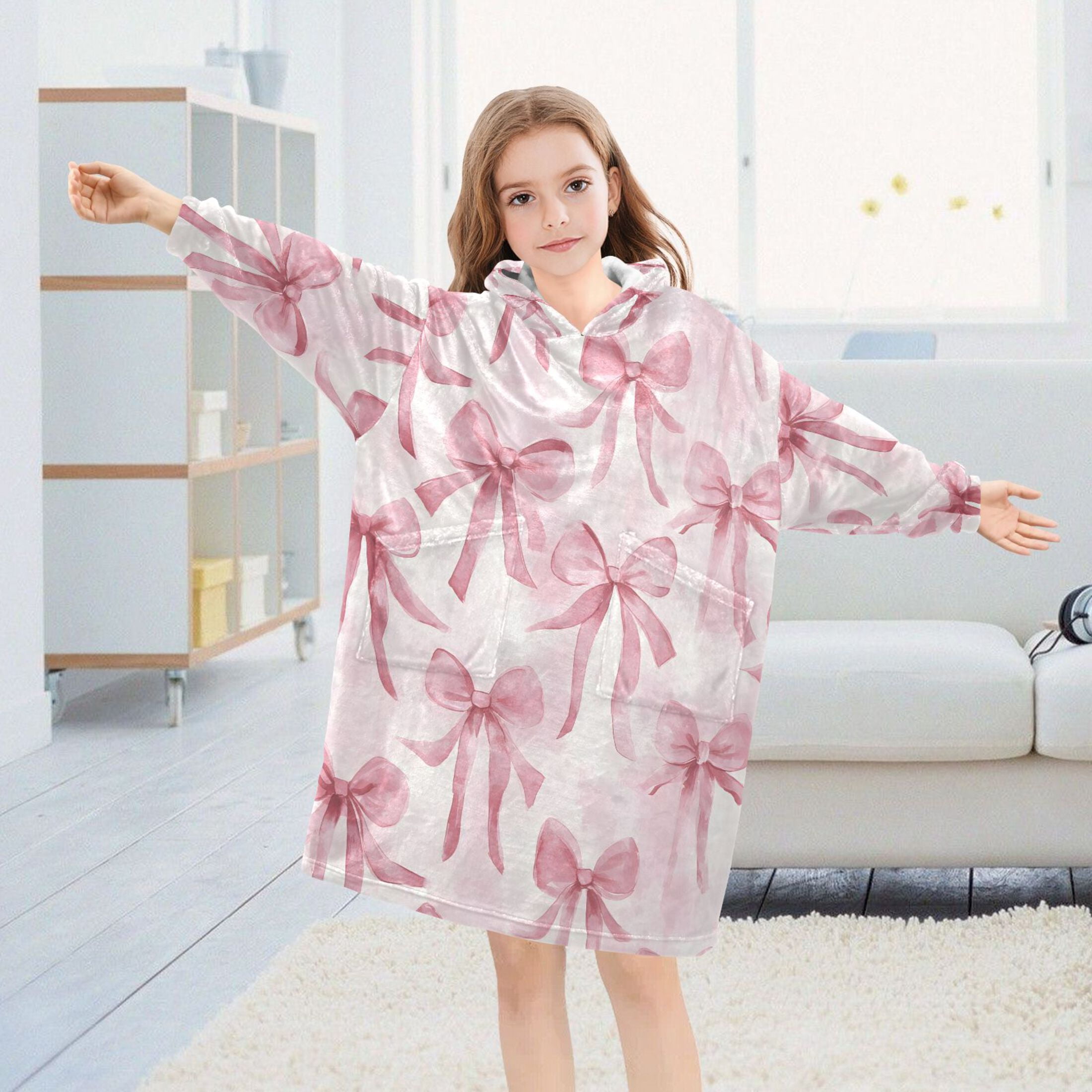 joogoo Wearable Blanket Hoodie for Watercolor Bow Flannel Sherpa Pocket 3-14 YR S