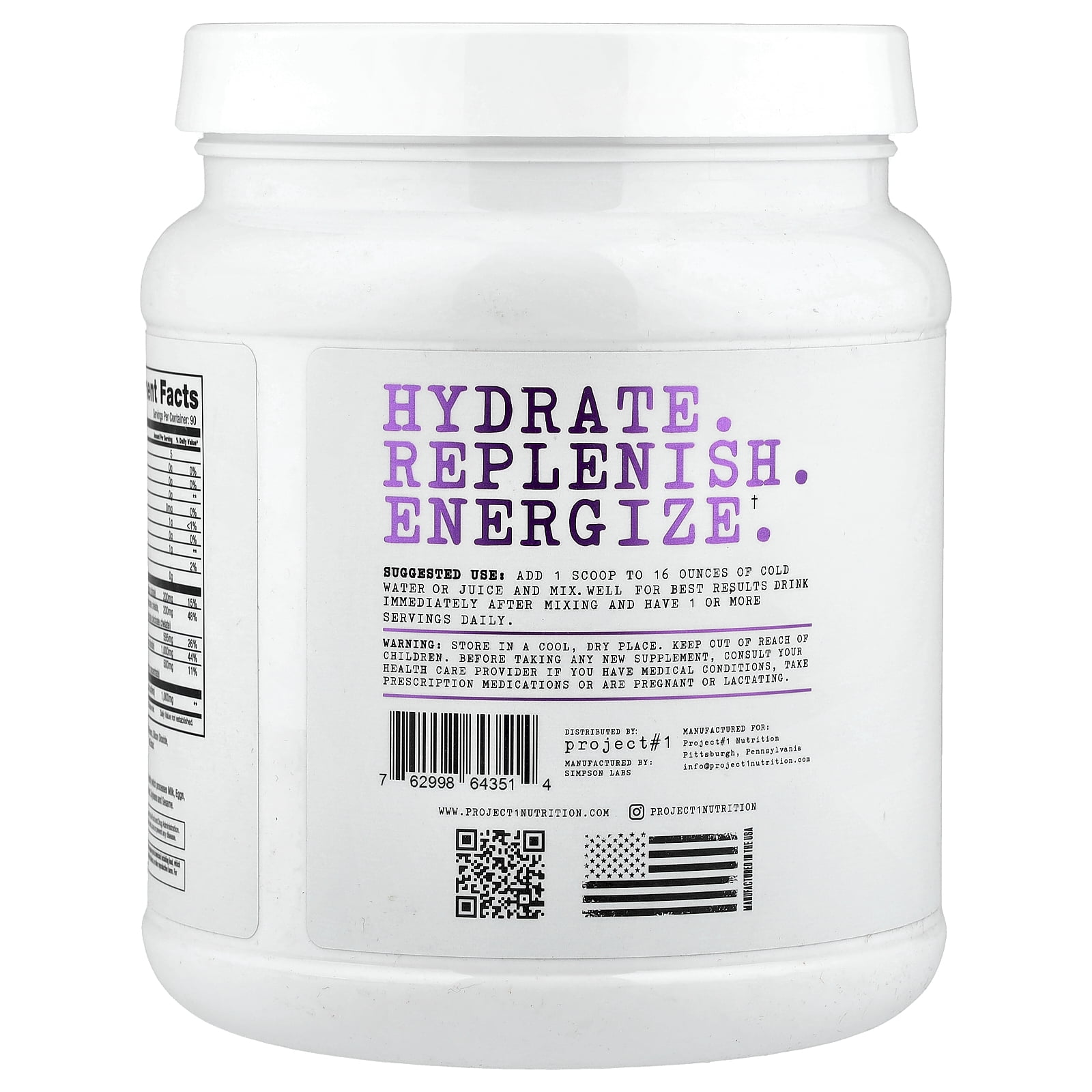 Project 1 Nutrition Electrolytes, Hydration Drink Mix, Berry, 34.29 oz (972 g)