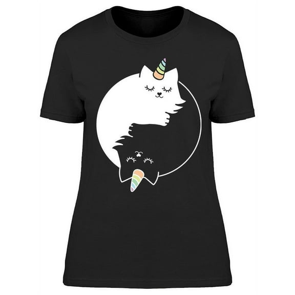 Sleeping Ying Yang Unicorn Cats T-Shirt Women -Image by Shutterstock, Female 3X-Large