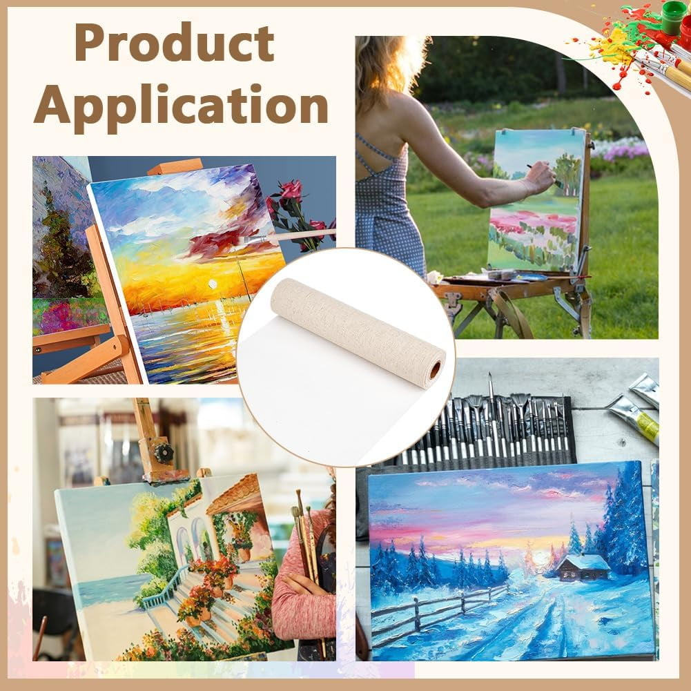 5.5 Yards x 11 Inch Canvas Roll Linen Four Primed Canvas Roll Artist Canvas for Gesso Art Painting Oil Painting Backdrop Decoration 0.3mm Thick diy
