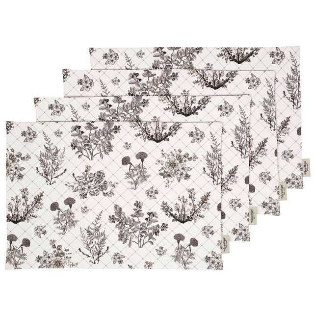 Vargottam Napperons - Napperon pour Table à Manger, Ensemble de 4 - Serviette en Coton Imprimée et Réversible - Napperons d'Intérieur pour Table de Salle à Manger à la Maison et en Cuisine - Floral Monochrome (Brun)