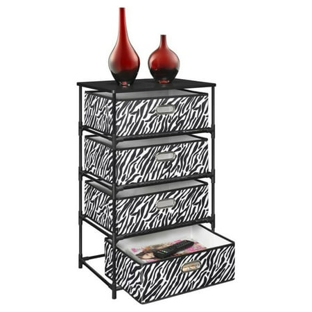 Ameriwood Home Sidney 4 Bin Storage End Table, Zebra Print