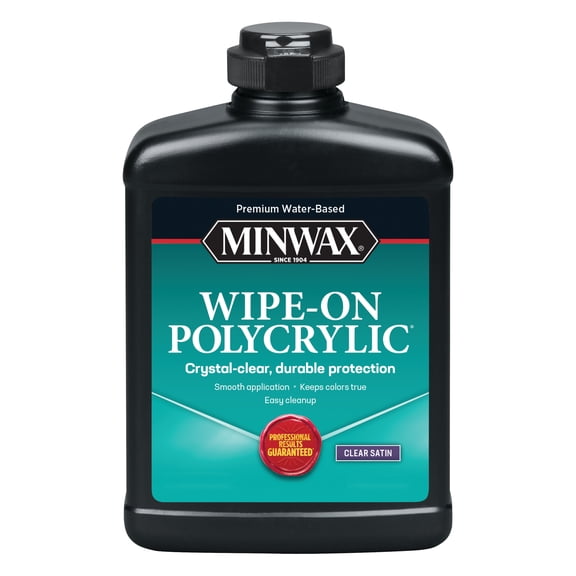 Minwax Wipe-On Poly Water-Based Polyurethane Finish, Satin, Clear, 1 Pint