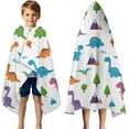 thumbnail image 3 of White Dinosaurs Landscapes Pattern Hooded Bath Towel，50"x30" for Ages 3 To 12 Kids, Quick Dry Lightweight Soft Microfiber Hood Beach Towel Cover Up for Kids, 3 of 7