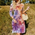 thumbnail image 3 of Abstract Purple Orange Flowers Womens Summer Dress Tie Back A Line Flare Dress, 3 of 9
