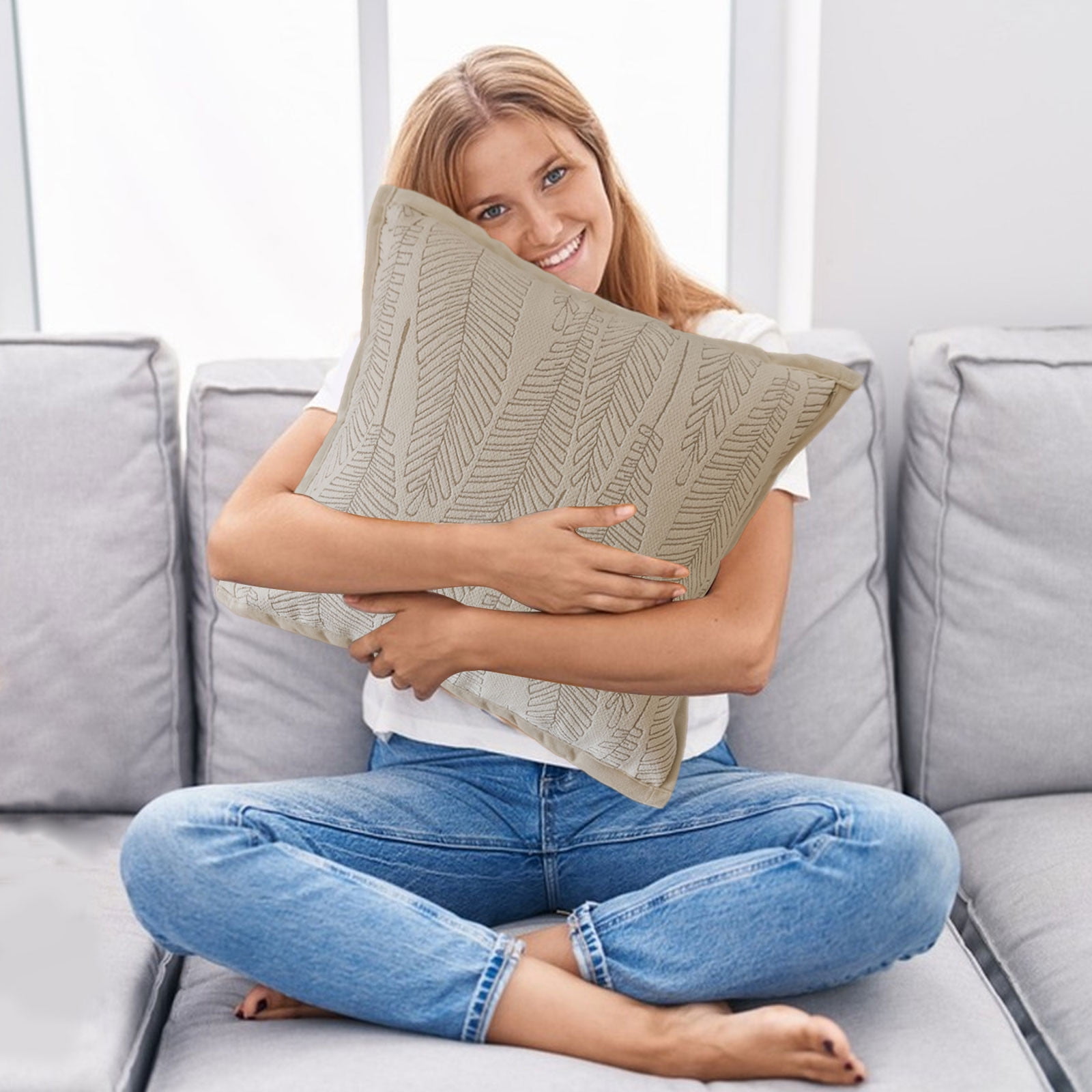 PureCasa Polyester Throw Pillow for Bed Sofa Couch, Household Throw Couch Cushions Decorative Pillows for Indoor Outdoor, Modern Simple Home Decor for Living Room Bedroom, Beige, 18"x18", 1PC, B