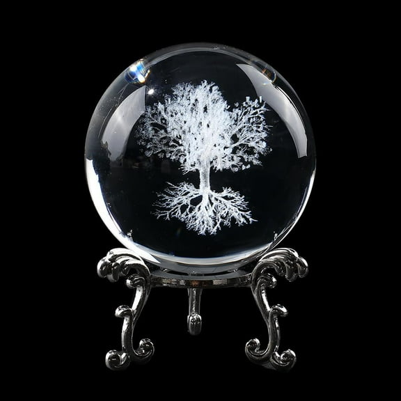 60mm Clear Ball Glass Reflective Spheres Sparkling with Stand Handcrafted Photography Prop for Fortune Teller Magical Shots Elegant Home Decor Women 2.36x2.36 Inch Tree of Tree