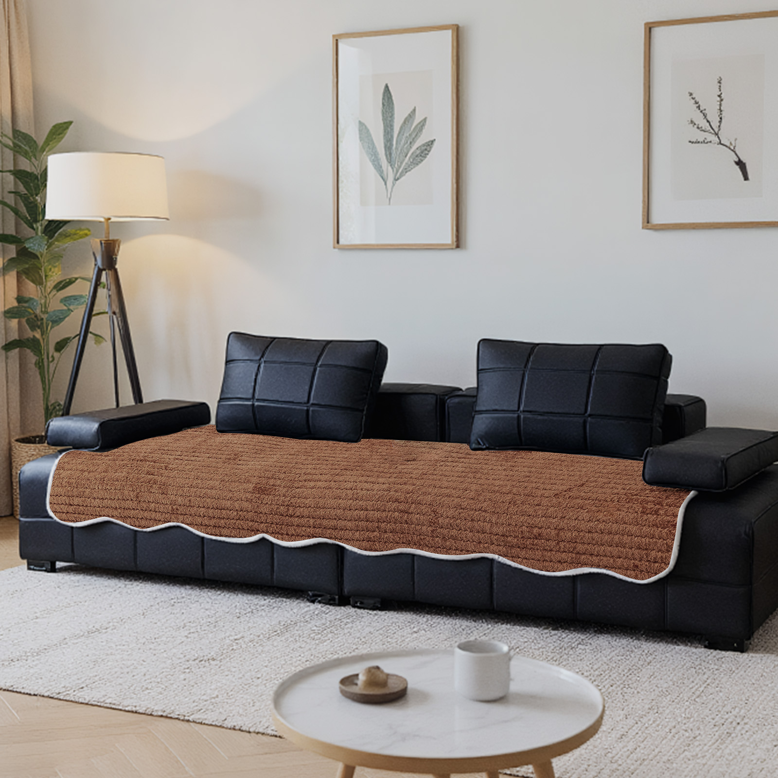 Eurhowing Velvet Sofa Cover, Non-Slip & Pet-Friendly Couch Slipcover, Scratch-Resistant Washable Furniture Protector for Couch, 36"×83", Coffee