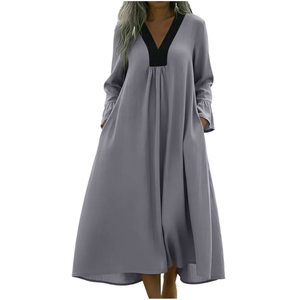 Vestido de Verano Casual de las Mujeres sin Mangas Gradual Vestido Largo con Cuello en V, Maxi Suelto Fluido para la Playa Y el Uso de Vacaciones