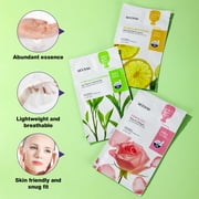 Mooyam 2-Step Mask Set 6 Sheets Natural Skincare Sheet Mask Lemon Rose Tea Tree Essential Face Mask Glowing, Hydrated & Firm Skin