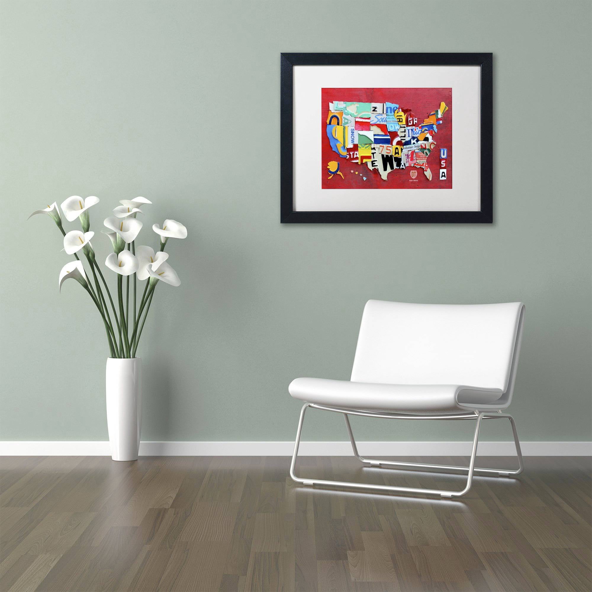 Trademark Fine Art 'License Plate Map Miniature' Canvas Art by Design Turnpike, White Matte, Black Frame