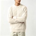 thumbnail image 7 of Leidass Mens Cable Knit Crewneck Sweater Long Sleeve Pullover Ribbed Cuffs Hem Regular Fit Fall Winter Casual Knitwear White 3XL, 7 of 7