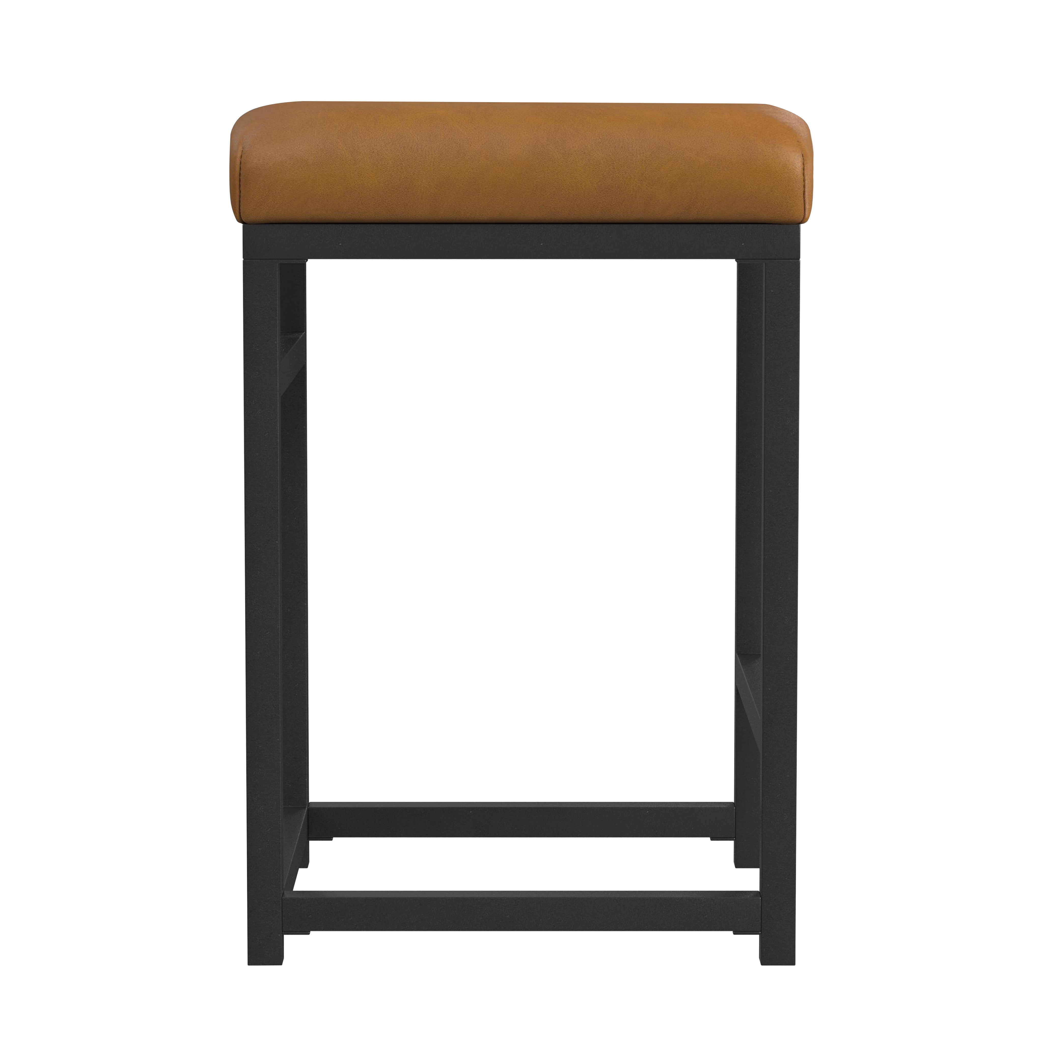 HomePop 24" Indoor Square Backless Metal Upholstered Counter Stool, Carmel Faux Leather