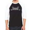 thumbnail image 1 of LA Pop Art Men's Raglan Baseball Word Art T-shirt - Peeking Cat, 1 of 2