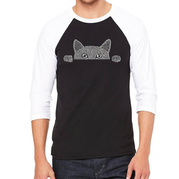 LA Pop Art Men's Raglan Baseball Word Art T-shirt - Peeking Cat