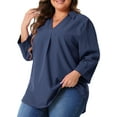thumbnail image 2 of DARING DIVA Women's Plus V Neck Long Sleeve Flowy Blouse 2X Dark Blue, 2 of 6