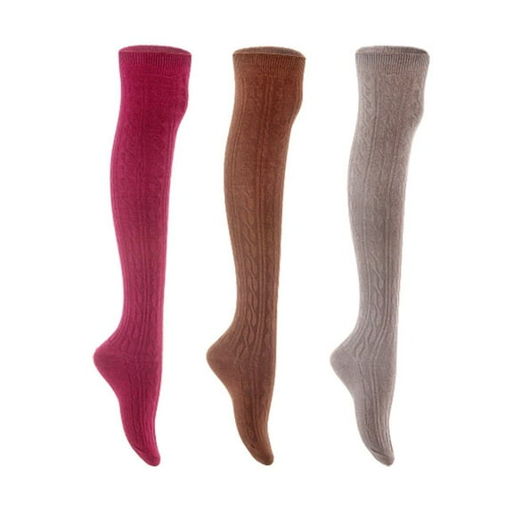 Lian LifeStyle Women's 3 Pair Adorable Comfortable Soft Thigh High Over Knee High Cotton Socks Size 6-9 L1024 Wine,Coffee,Dark Grey
