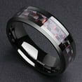 thumbnail image 2 of Wedding Rings For Men 8mm Black Tungsten Band Black & Red Dash Carbon Fiber, 2 of 3