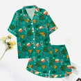 thumbnail image 4 of Christmas Green Pajamas for Women Set Women Pajamas Graphic Printed Silk Satin Cute Sleepwear Buttons Short Sleeve Tops Shorts Sets Womens Sleepwear, 4 of 5