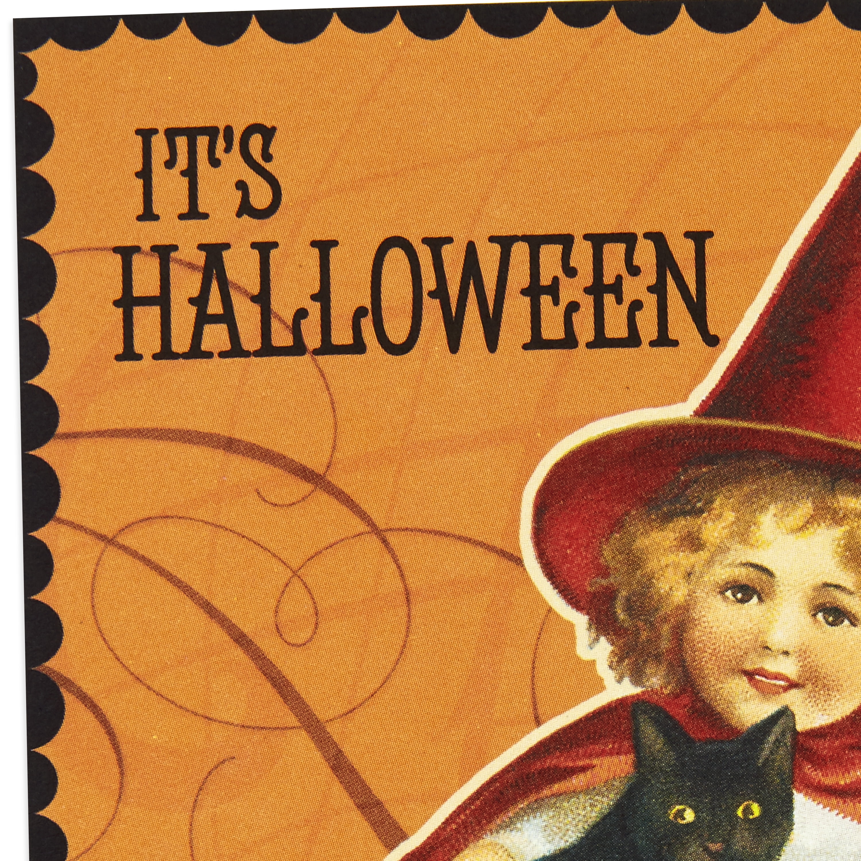 Hallmark Halloween Cards (Vintage Girl With Cat), Pack of 6, 6 Count