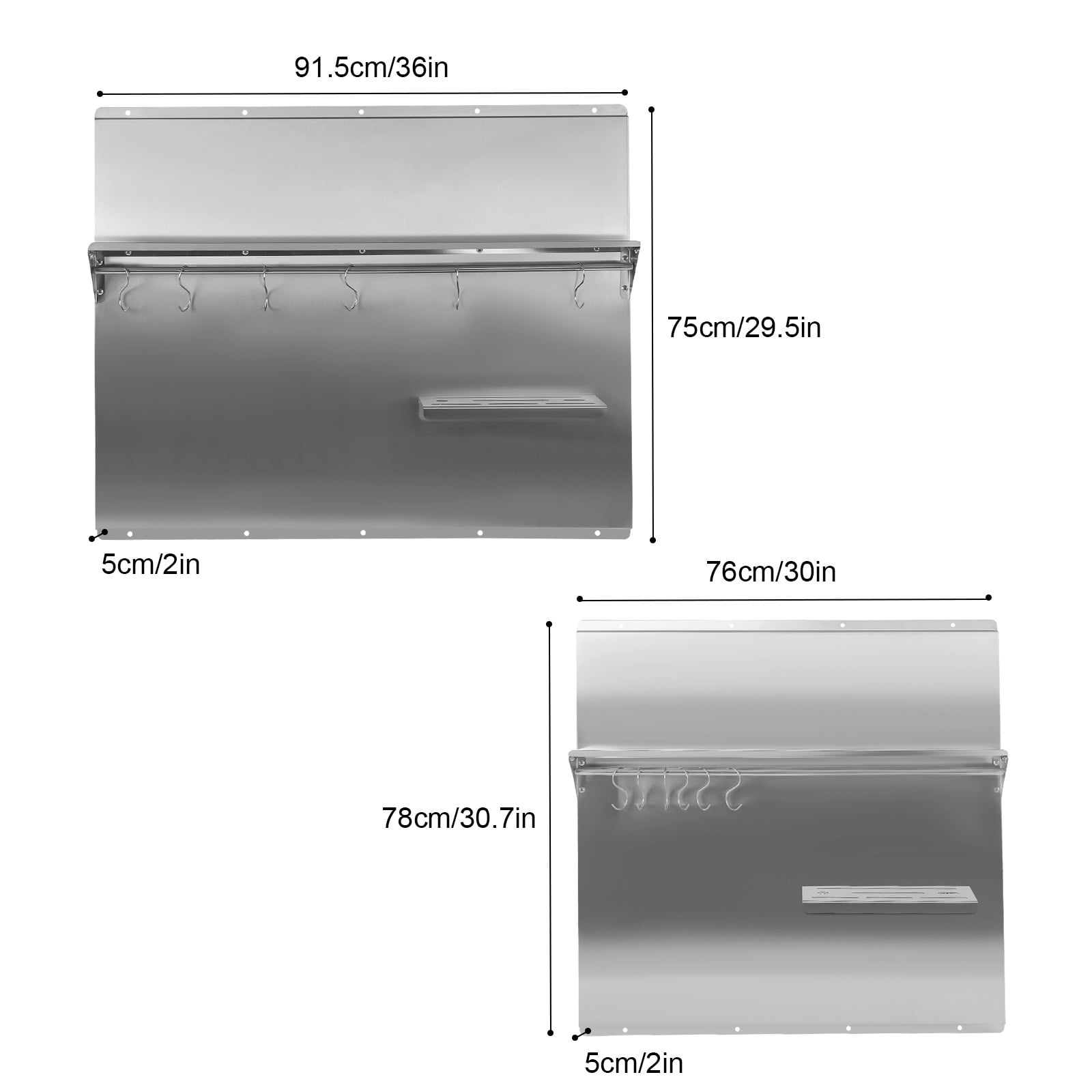 Wildnix Wall-Mounted Stainless Steel Range Backsplash with Storage Shelf, 30kg Capacity, 6 S-Shaped Hooks, Cross Bar, Modern Design for Kitchen Organization