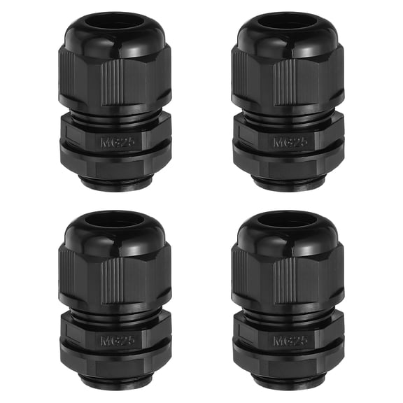 Uxcell 4 Pcs M25 Cable Gland, 13-18mm Wire Hole Waterproof Nylon Cable Joint for Cable Fixing, Wiring, Repairing, Gland Replacement, Electrical Appliances, Black