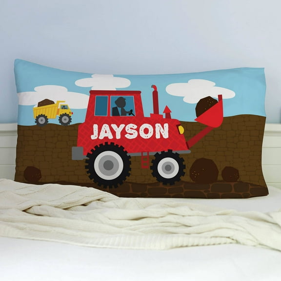 He Loves Construction Personalized Construction Truck Pillowcase