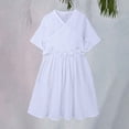 thumbnail image 2 of EnJoCho Tween Girls Cute Trendy Dress Girls Summer Dresses Lace-up Short Sleeve V Neck Elastic Waist Cotton Linen A-Lined Swing Dress 0 to 4 Years, 2 of 9