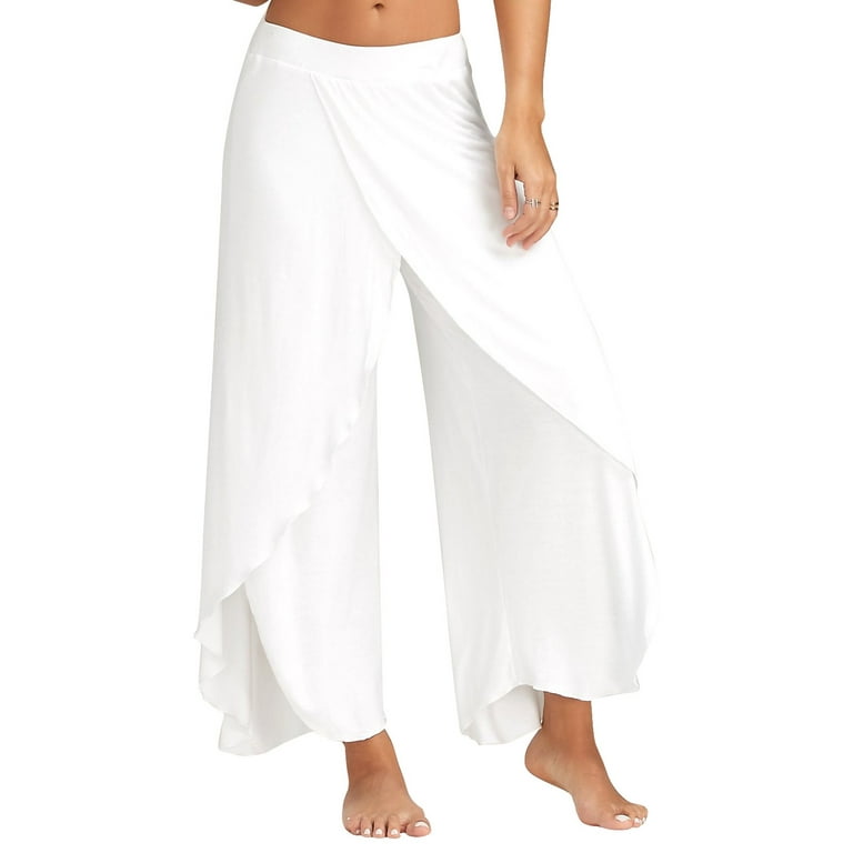 Pxiakgy yoga pants Exercise Leisure Solid Color Yoga Women's Stretch High  Split Pants Yoga Pants White + XXL