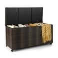thumbnail image 1 of Coffre de Terrasse en Rotin d'Extérieur, Coffre de Rangement de Patio en Osier PE de 96 Gallons avec Roues et Doublure - Rangement Multifonction pour Coussins de Meubles de Patio, Outils de Jardin et Accessoires de Piscine, 1 of 4