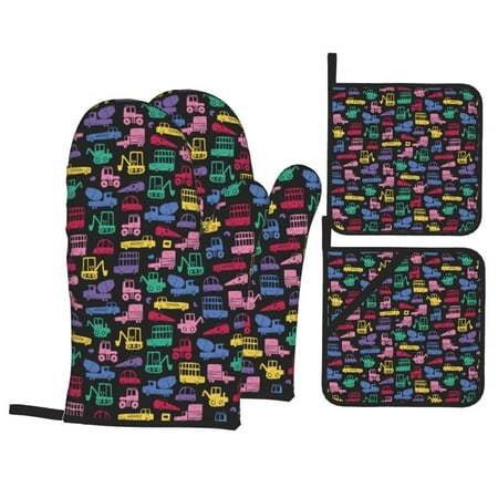 

Oven Mitts and Pot Holders 4 pcs Set Colorful excavator Heat Resistant Silicone Oven Mitts Pot Holders for Kitchen Baking Cooking Non-Slip Oven Gloves Hot Pads Potholders