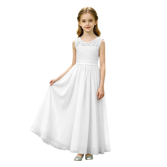 Bobifish Toddler Girls Formal Dress Floral Lace Sleeveless Multi-Layer Flowy Dress Evening Party Show Children Girls Dresss