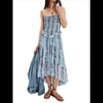 thumbnail image 3 of Vestido Tubo de Verano para Mujer, Liso, Sin Tirantes, con Hombros Descubiertos y Volantes. Azul M, 3 of 8