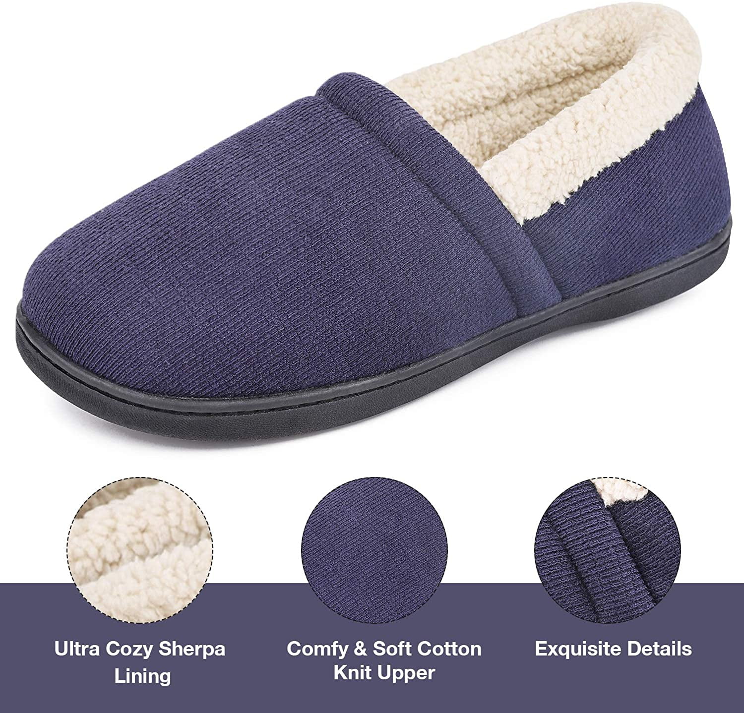 Men’s Comfy Fuzzy Knit Cotton Memory Foam House Shoes Slippers w/Indoor Outdoor 