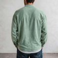 thumbnail image 6 of XuJwPNcy Men Long Sleeve Linen Shirts Casual Mock Neck Button down Tops Fall Beach Vacation Shirts(Green,X-Large), 6 of 7