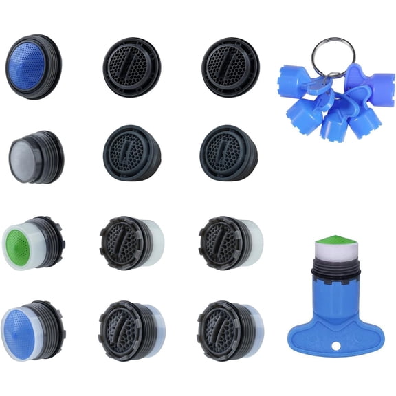 12 Pcs Faucet Aerator with 6 Pcs Faucet Aerator Key Removal Wrench Tool, Aerators Replacement Inserts for Sink M16.5 18.5 21.5 24 mm Tap Aerators Flow Restrictor