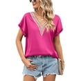 thumbnail image 3 of Mittory Womens Short Sleeve Sexy Summer Tops Lace Trim V Neck Blouses for Women Fashion Tops Dressy Casual Shirts, 3 of 7